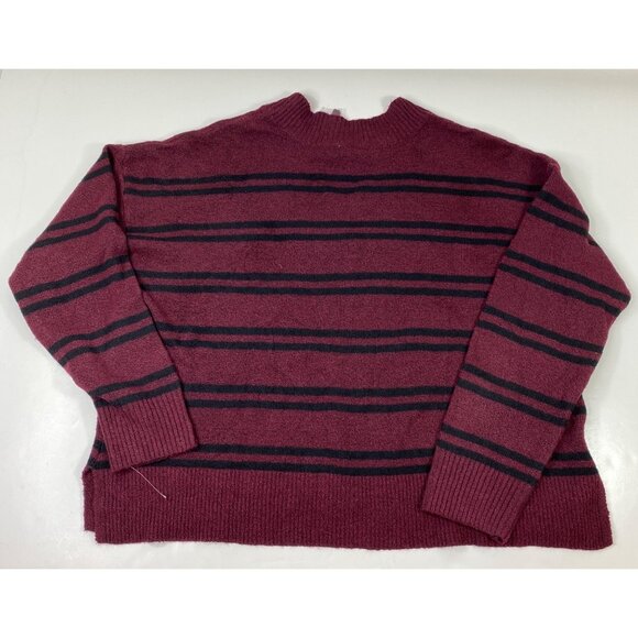 Ana A New Approach Burgundy Red Black Stripe V-Neck Long Sleeve Sweater Size XXL - Picture 2 of 4